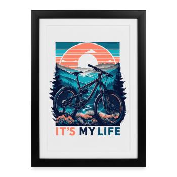 VTT coucher de soleil aventure design - Affiche encadrée (27 × 37 cm) - noir - Devant