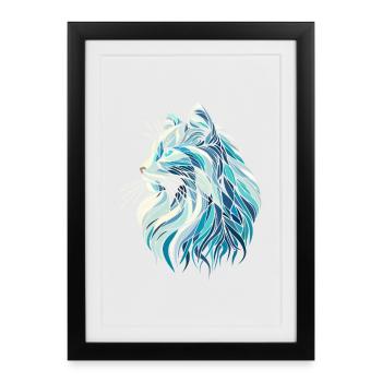 Blue cat head, geometric art, polygons - Framed poster (27 × 37 cm) - black - Front