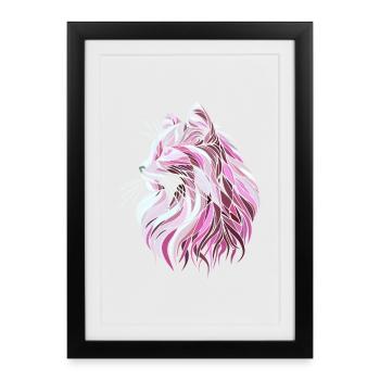 Pink cat head geometric art polygons - Framed poster (27 × 37 cm) - black - Front