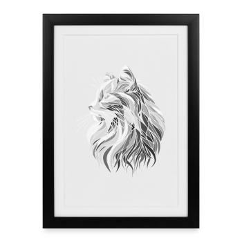 Black and White Polygons Cat Head Drawing - Framed poster (27 × 37 cm) - black - Front