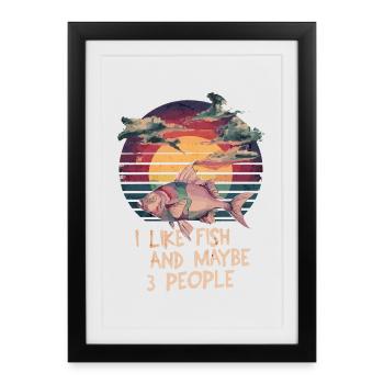 J’aime le poisson et peut-être 3 personnes ermites - Affiche encadrée (27 × 37 cm) - noir - Devant