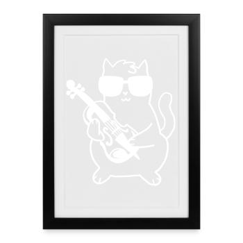 Geiger Geige Katze - Gerahmtes Poster (27 × 37 cm) - Schwarz - Vorne