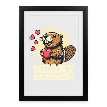 Coeur damné - Mignon design de castor pour la Saint-Valentin - Affiche encadrée (27 × 37 cm) - noir - Devant