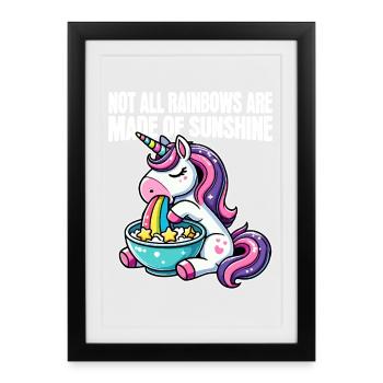 Lustiges Einhorn – Nicht alle Regenbögen - Gerahmtes Poster (27 × 37 cm) - Schwarz - Vorne