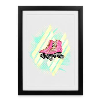 Années 60 Couleurs Patins à roulettes - Affiche encadrée (27 × 37 cm) - noir - Devant