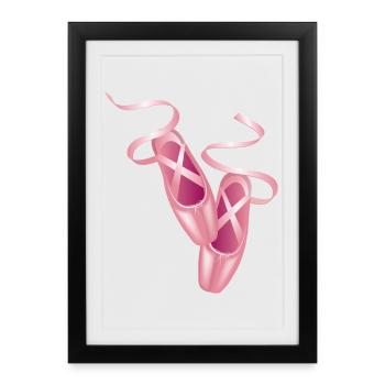 Ballerines roses & ruban de satin - Motif de danse élégant - Affiche encadrée (27 × 37 cm) - noir - Devant