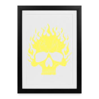 Yellow Flaming Skull - Framed poster (27 × 37 cm) - black - Front