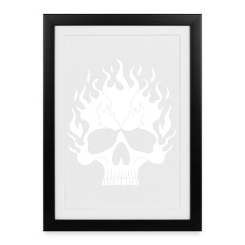 White Flaming Skull - Framed poster (27 × 37 cm) - black - Front