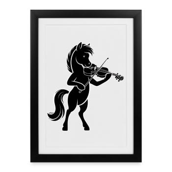 Cheval avec violon pour violonistes et violonistes - Affiche encadrée (27 × 37 cm) - noir - Devant