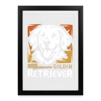 Illustration rétro golden retriever pour les fans de chiens - Affiche encadrée (27 × 37 cm) - noir - Devant