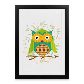 Hibou astucieusement conçu avec motif patchwork - Affiche encadrée (27 × 37 cm) - noir - Devant
