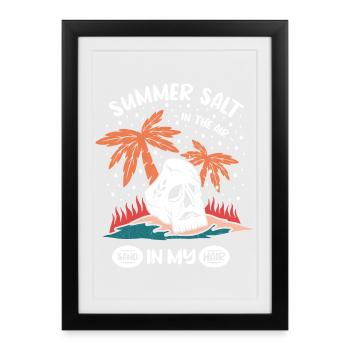 Conception de crâne estival avec des palmiers - Affiche encadrée (27 × 37 cm) - noir - Devant