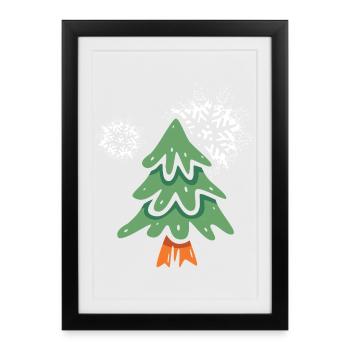 Sapin de Noël avec des flocons de neige - Affiche encadrée (27 × 37 cm) - noir - Devant