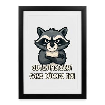 Funny raccoon slogan print - Framed poster (27 × 37 cm) - black - Front