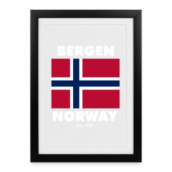 Drapeau de la Norvège - Bergen - Norge - Norwegen - Affiche encadrée (27 × 37 cm) - noir - Devant