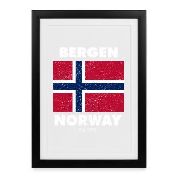 Drapeau de la Norvège - Bergen - Norge - Norwegen - Affiche encadrée (27 × 37 cm) - noir - Devant