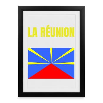 T-shirt drapeau La Réunion volcan - Affiche encadrée (27 × 37 cm) - noir - Devant