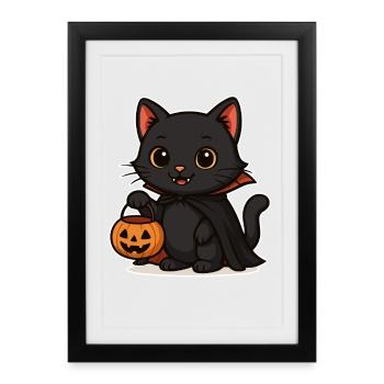 Chaton Halloween Citrouille Magie - Affiche encadrée (27 × 37 cm) - noir - Devant