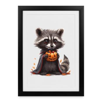 Waschbaer Citrouille d’Halloween Joie - Affiche encadrée (27 × 37 cm) - noir - Devant