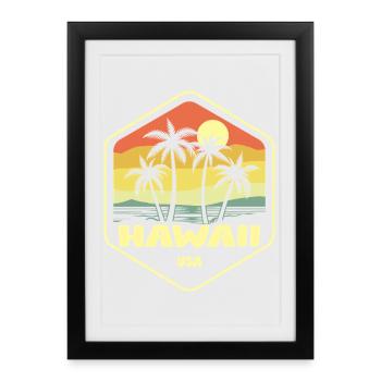 Hawaii Palmiers Crépuscule Vintage - Affiche encadrée (27 × 37 cm) - noir - Devant