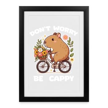Capybara sur vélo fleuri - Affiche encadrée (27 × 37 cm) - noir - Devant