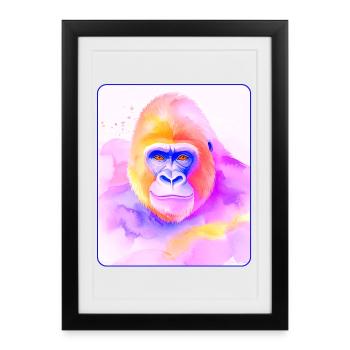 Portrait de gorille (aquarelle) - Affiche encadrée (27 × 37 cm) - noir - Devant