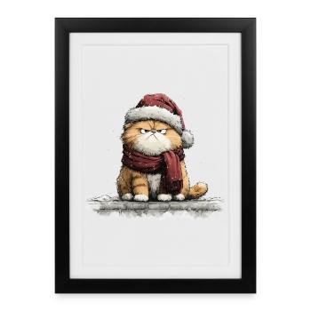 Grimmiger Weihnachtskater - Gerahmtes Poster (27 × 37 cm) - Schwarz - Vorne