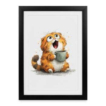 Cat Coffee: Googly Eyes Latte - Framed poster (27 × 37 cm) - black - Front