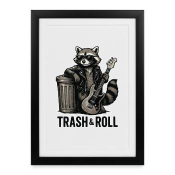 Trash & Roll Raccoon with Guitar - Framed poster (27 × 37 cm) - black - Front
