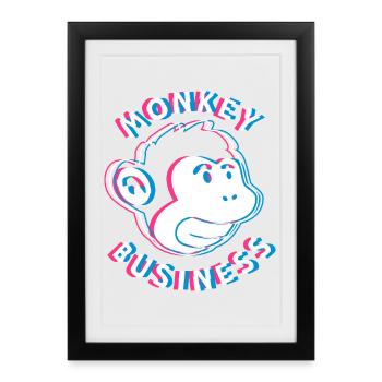 Monkey Business 3D - Art urbain graffiti Affe - Affiche encadrée (27 × 37 cm) - noir - Devant