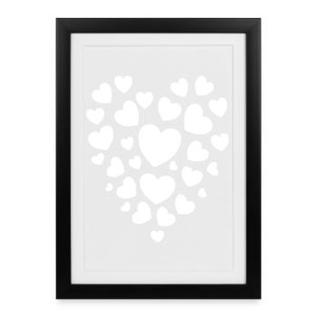 Heart Pattern Contrast Print Heart Design - Framed poster (27 × 37 cm) - black - Front