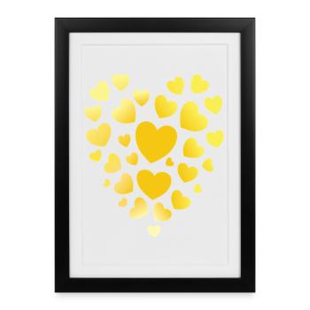 Cœur jaune Motif Cœur jaune - Affiche encadrée (27 × 37 cm) - noir - Devant