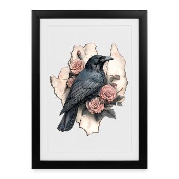 Rabe Vintage Rosen - Gerahmtes Poster (27 × 37 cm) - Schwarz - Vorne