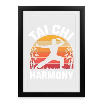 Harmonie du Tai Chi – Coucher de soleil et équilibre - Affiche encadrée (27 × 37 cm) - noir - Devant