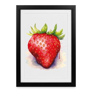 Aquarelle Fraise - Affiche encadrée (27 × 37 cm) - noir - Devant