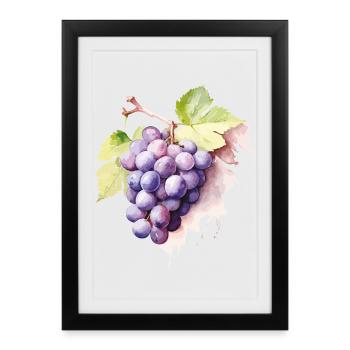 Grappe d’aquarelle de raisins - Affiche encadrée (27 × 37 cm) - noir - Devant