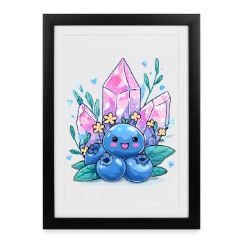 Baie de cristal de Kawaii avec des fleurs de pierres précieuses - Affiche encadrée (27 × 37 cm) - noir - Devant