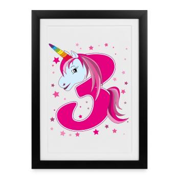 Unicorn, 3 years old, 3rd birthday, child - Framed poster (27 × 37 cm) - black - Front