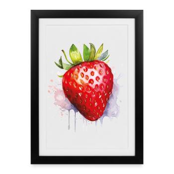 Aquarelle à la fraise spritzer - Affiche encadrée (27 × 37 cm) - noir - Devant