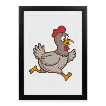 Chicken Running Hen Rooster Running Rooster Running Chickens - Framed poster (27 × 37 cm) - black - Front