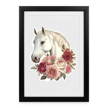Cheval avec des fleurs - Affiche encadrée (27 × 37 cm) - noir - Devant