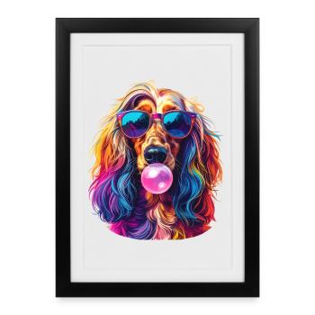 Pop Art Afghan Greyhound with Bubblegum - Framed poster (27 × 37 cm) - black - Front