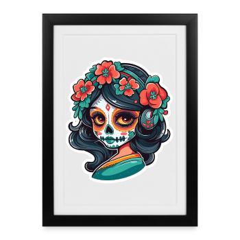 Portrait de tête de fleur du Dia de Muertos - Affiche encadrée (27 × 37 cm) - noir - Devant
