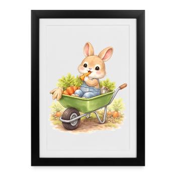 Cute bunny with carrots in wheelbarrow - Framed poster (27 × 37 cm) - black - Front