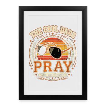 Les papas cool prient l’homme de Dieu Papa Croix de foi - Affiche encadrée (27 × 37 cm) - noir - Devant