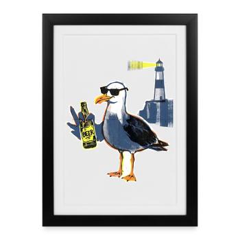 Cool Seagull Lighthouse Beer - Framed poster (27 × 37 cm) - black - Front