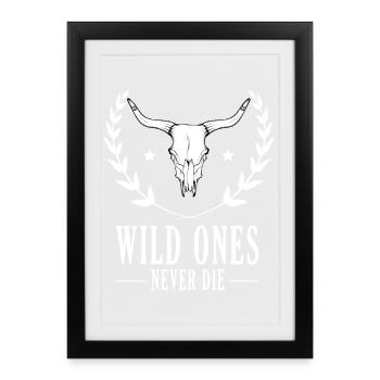 Crâne de bison sauvage entouré de lauriers - Affiche encadrée (27 × 37 cm) - noir - Devant