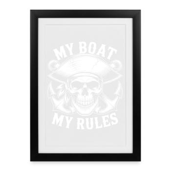 Crâne de Pirate : Mon bateau, mes règles - Affiche encadrée (27 × 37 cm) - noir - Devant
