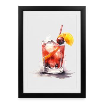 Verre d’eau aquarelle agrumes - Affiche encadrée (27 × 37 cm) - noir - Devant