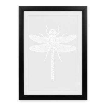 Art en ligne de libellules au clair de lune - Affiche encadrée (27 × 37 cm) - noir - Devant